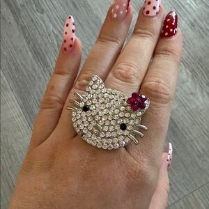 Rhinestone hello kitty adjustable ring